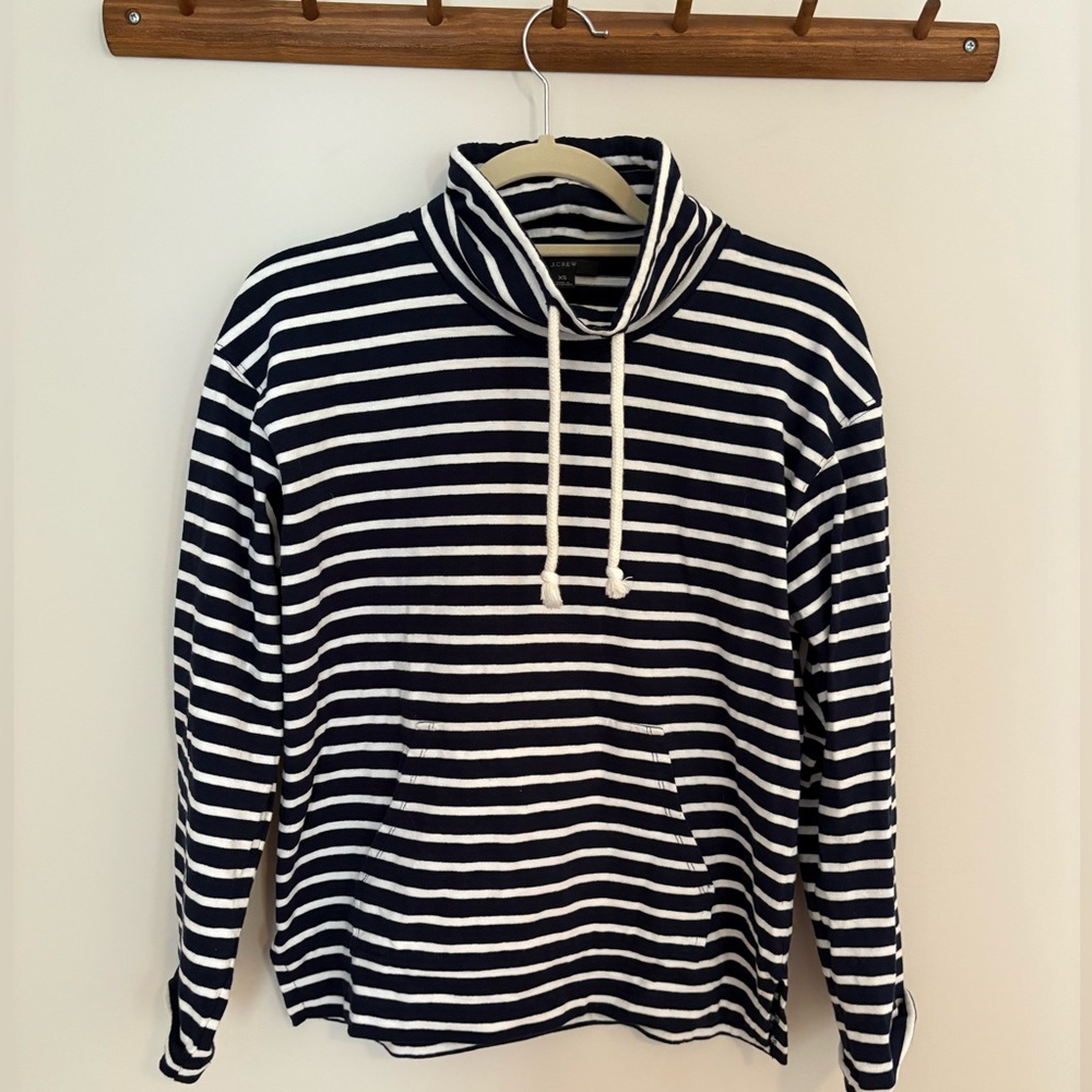 J. Crew Navy and White Striped Funnel Neck Pullover